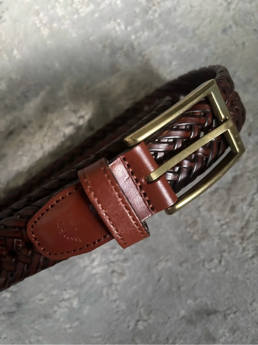 Dockers Braided Leather Belt - Chestnut Brown with Brass Buckle